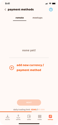 Tap on “add a new currency / payment method”
