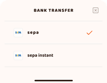 Al elegir Transferencia Bancaria, primero necesitaremos elegir entre transferencia SEPA, o SEPA instantánea.