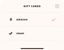 Le 2 carte regalo disponibili che puoi attualmente utilizzare in Peach sono Amazon e Steam