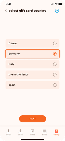 Then choose the country of the gift card.