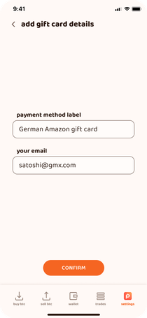 Finally, fill the gift card details, and click on “Confirm” to finish adding the payment method.