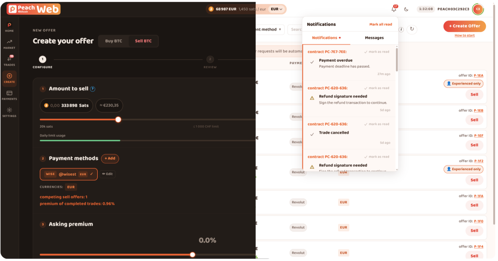 Peach Web on desktop preview, light and dark