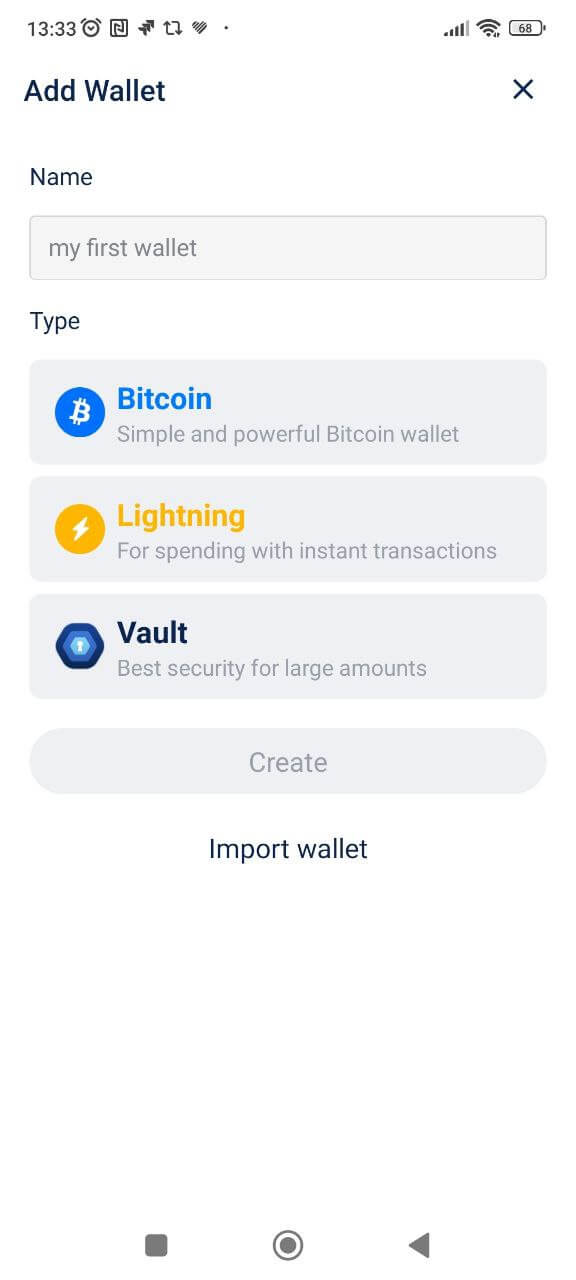 1. Go to Add Wallet and click on "Import wallet"