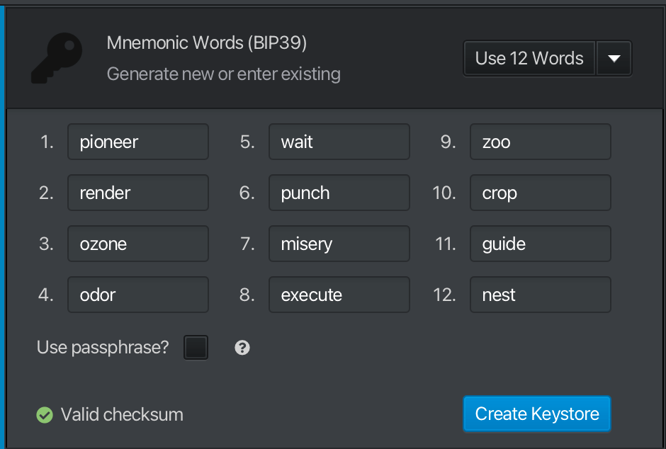3. Enter your seed phrase. No passphrase.