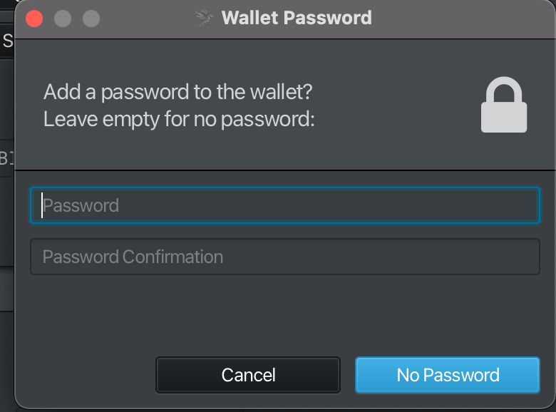 6. Sie können wählen, ob Sie Ihre Wallet mit einem optionalen Passwort verschlüsseln möchten