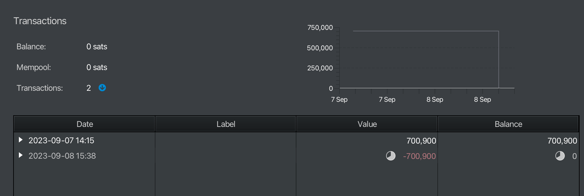 7. Balance and transaction history should appear after initial sync