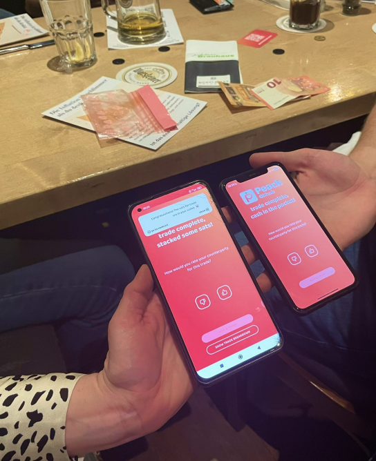 exchange sat with money in a meetup point