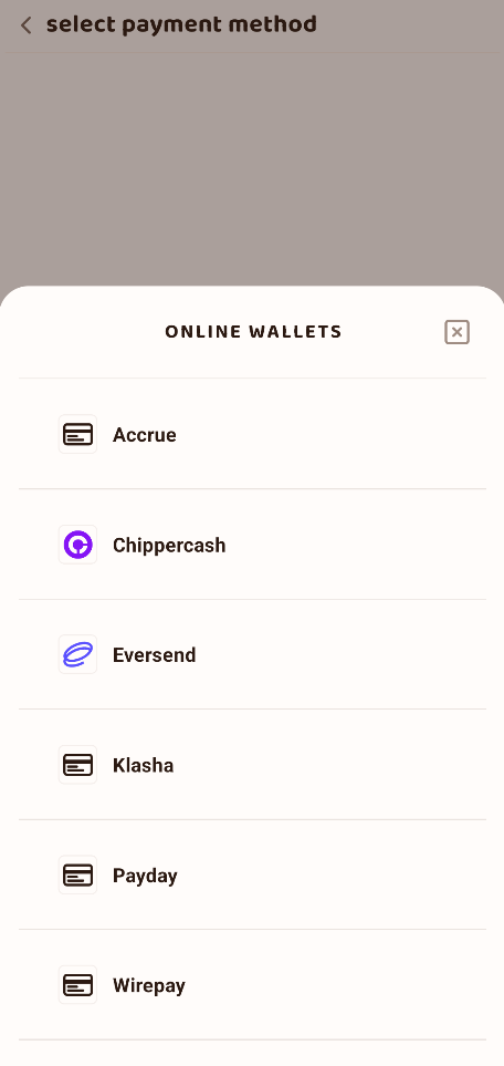 Now we go in settings to upload a payment method!