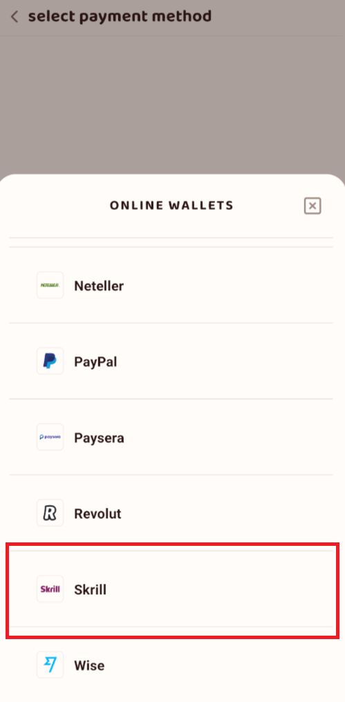 Now we go in settings to upload a payment method!