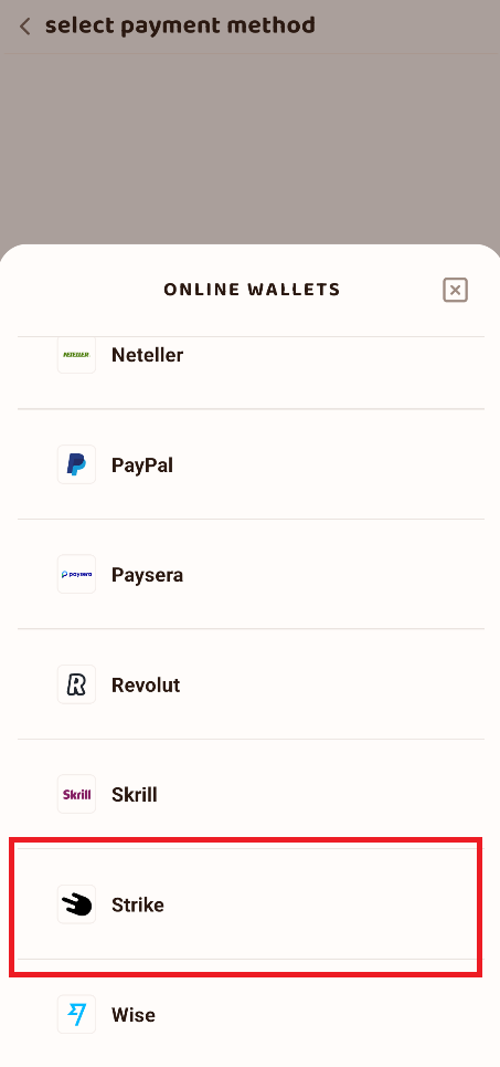 Now we go in settings to upload a payment method!