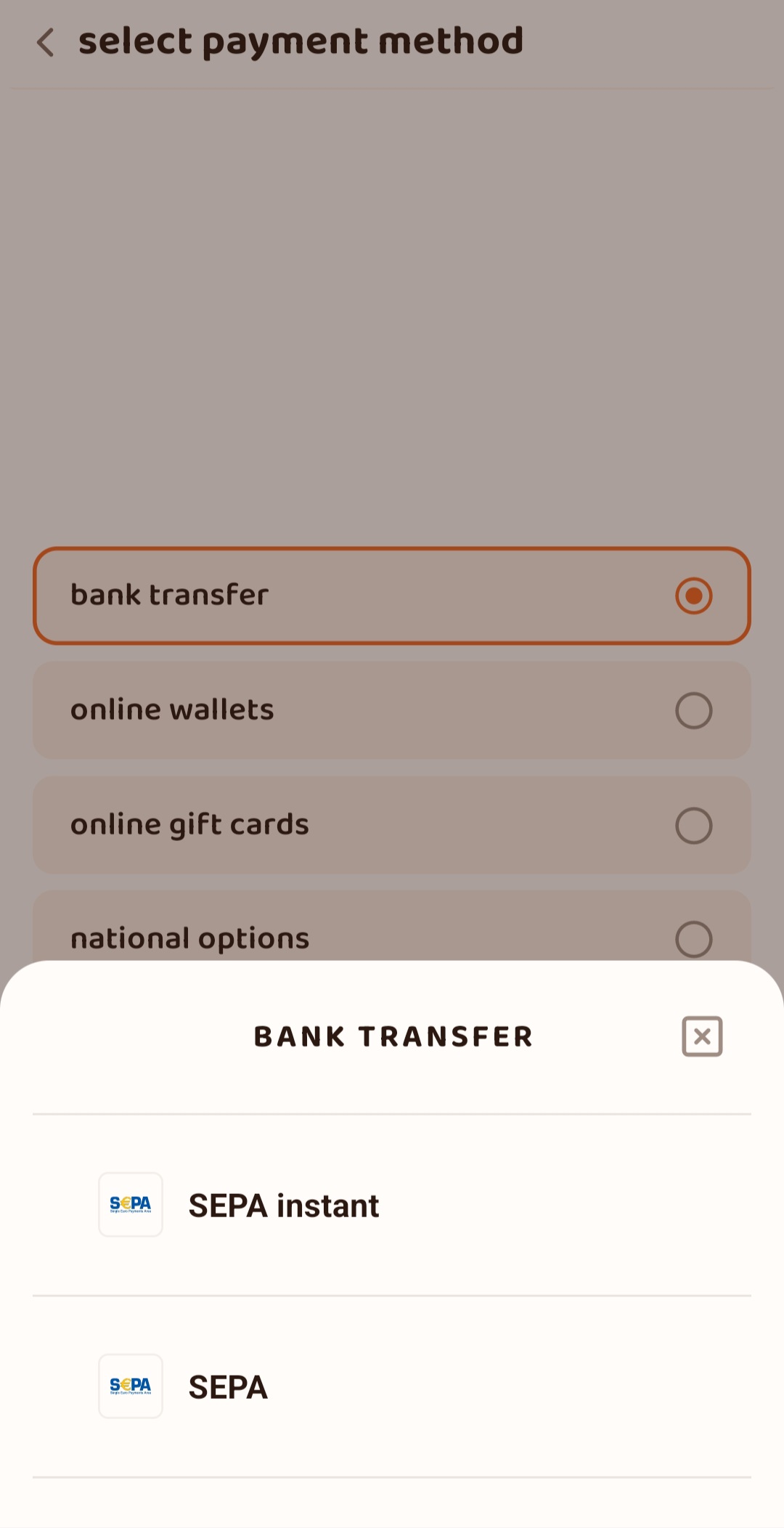 Now we go in settings to upload a payment method!
