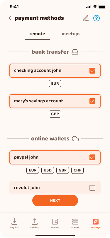 Note that you can select as many payment methods as you want, to increase your chances of a match!