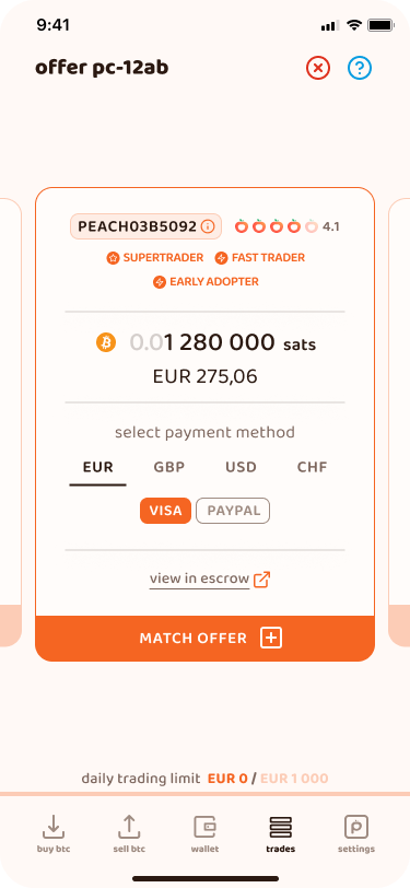 When you've selected the currency and payment method you want to use for this trade (if you have more than one in common), you can match the offer.