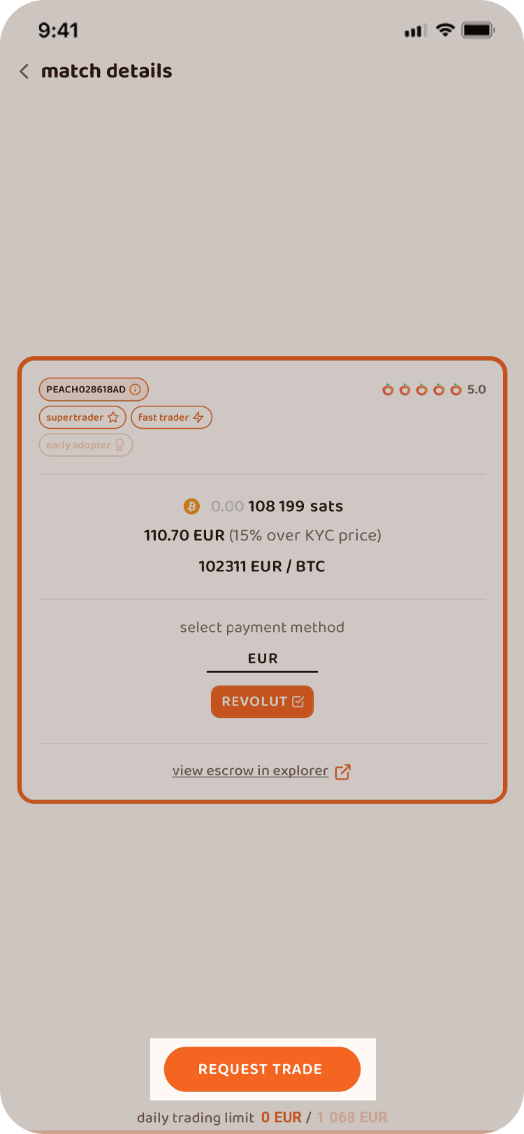 When you've selected the currency and payment method you want to use for this trade (if you have more than one in common), you can match the offer.